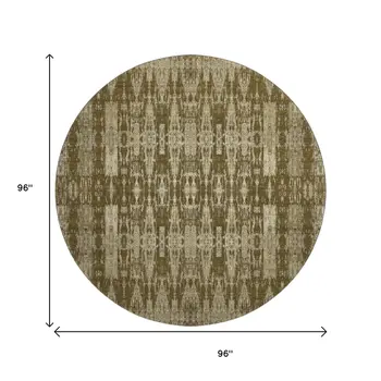 8' Chocolate And Beige Moroccan Washable Round Rug With UV Protection