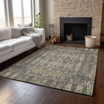 5' X 8' Gray And Tan Moroccan Washable Area Rug With UV Protection