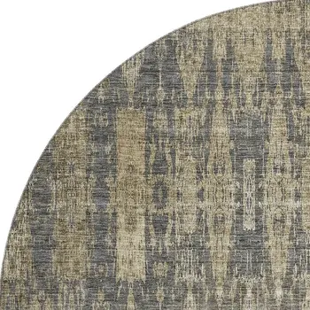 8' Gray And Tan Moroccan Washable Round Rug With UV Protection