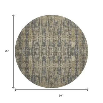 8' Gray And Tan Moroccan Washable Round Rug With UV Protection