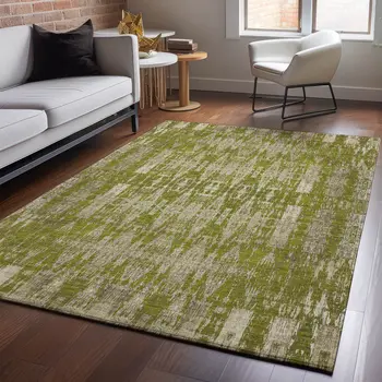 3' X 5' Olive Green And Beige Moroccan Washable Area Rug With UV Protection