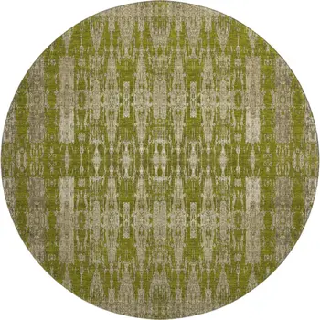 8' Olive Green And Beige Moroccan Washable Round Rug With UV Protection