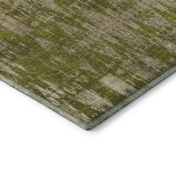 8' Olive Green And Beige Moroccan Washable Round Rug With UV Protection