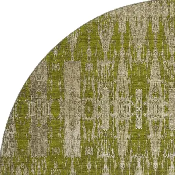 8' Olive Green And Beige Moroccan Washable Round Rug With UV Protection