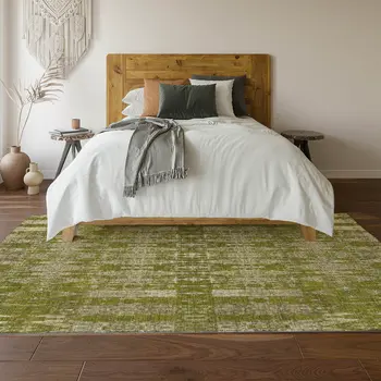10' X 14' Olive Green And Beige Moroccan Washable Area Rug With UV Protection