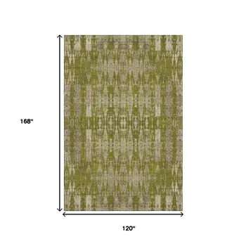 10' X 14' Olive Green And Beige Moroccan Washable Area Rug With UV Protection
