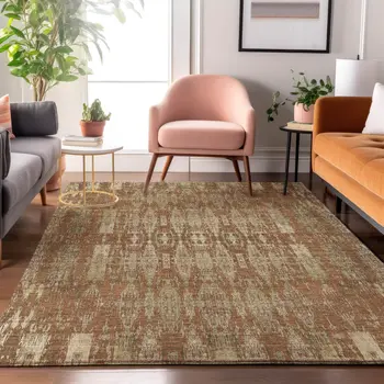5' X 8' Chili Red And Beige Moroccan Washable Area Rug With UV Protection