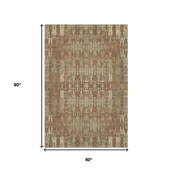 5' X 8' Chili Red And Beige Moroccan Washable Area Rug With UV Protection