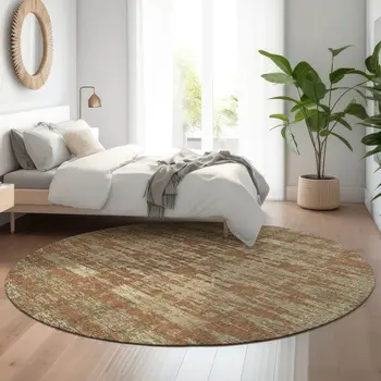 8' Chili Red And Beige Moroccan Washable Round Rug With UV Protection