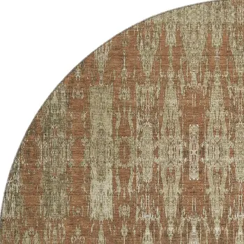 8' Chili Red And Beige Moroccan Washable Round Rug With UV Protection