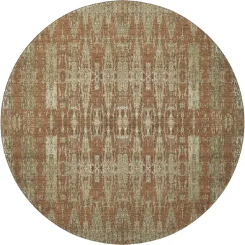 8' Chili Red And Beige Moroccan Washable Round Rug With UV Protection
