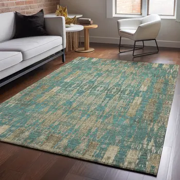 3' X 5' Teal And Beige Moroccan Washable Area Rug With UV Protection
