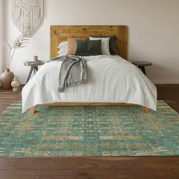 3' X 5' Teal And Beige Moroccan Washable Area Rug With UV Protection