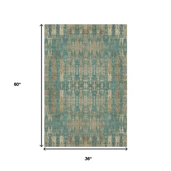 3' X 5' Teal And Beige Moroccan Washable Area Rug With UV Protection