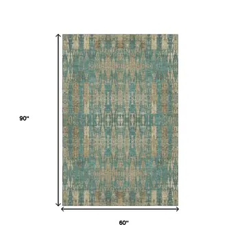5' X 8' Teal And Beige Moroccan Washable Area Rug With UV Protection
