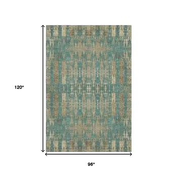 8' X 10' Teal And Beige Moroccan Washable Area Rug With UV Protection
