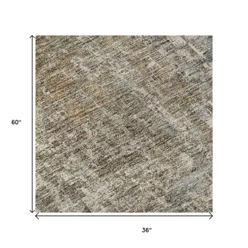 3' X 5' Beige And Gray Abstract Washable Area Rug With UV Protection