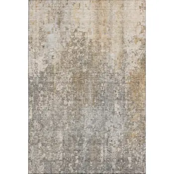 5' X 8' Beige And Gray Abstract Washable Area Rug With UV Protection