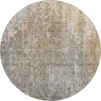 8' Beige And Gray Abstract Washable Round Rug With UV Protection