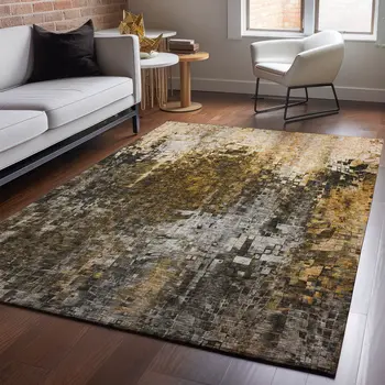 3' X 5' Brown And Gray Abstract Washable Area Rug With UV Protection