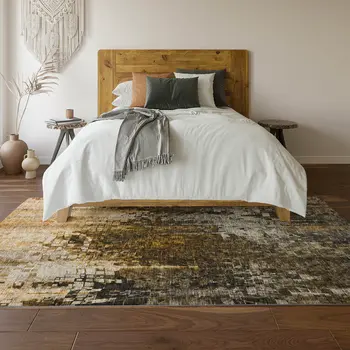 3' X 5' Brown And Gray Abstract Washable Area Rug With UV Protection