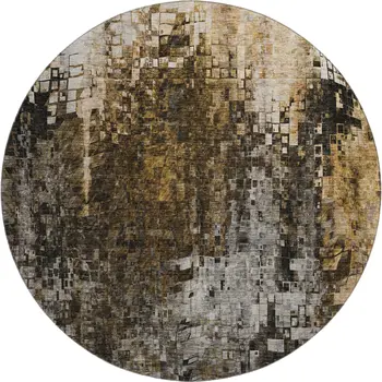 8' Brown And Gray Abstract Washable Round Rug With UV Protection