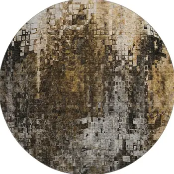 8' Brown And Gray Abstract Washable Round Rug With UV Protection