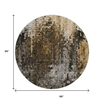 8' Brown And Gray Abstract Washable Round Rug With UV Protection