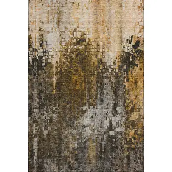 9' X 12' Brown And Gray Abstract Washable Area Rug With UV Protection