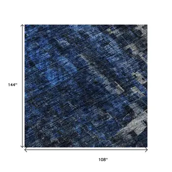 9' X 12' Blue And Gray Abstract Washable Area Rug With UV Protection