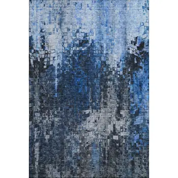 10' X 14' Blue And Gray Abstract Washable Area Rug With UV Protection