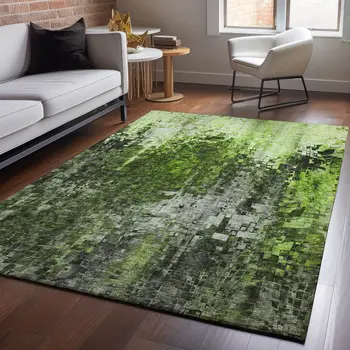 3' X 5' Green And Gray Abstract Washable Area Rug With UV Protection