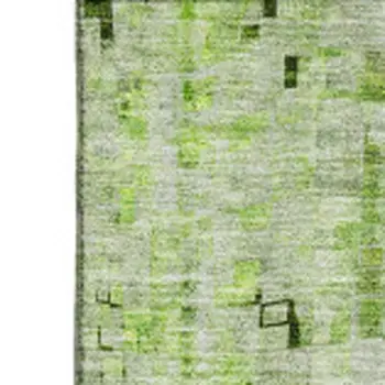 3' X 5' Green And Gray Abstract Washable Area Rug With UV Protection