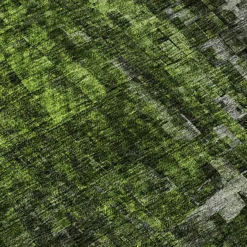 8' Green And Gray Abstract Washable Round Rug With UV Protection