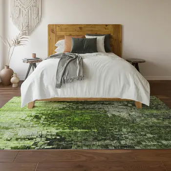 9' X 12' Green And Gray Abstract Washable Area Rug With UV Protection