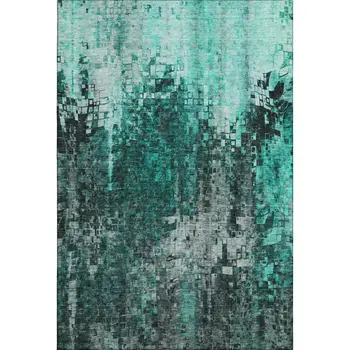 3' X 5' Teal And Gray Abstract Washable Area Rug With UV Protection
