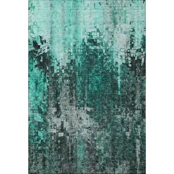 3' X 5' Teal And Gray Abstract Washable Area Rug With UV Protection