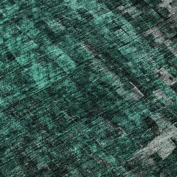 8' Teal And Gray Abstract Washable Round Rug With UV Protection