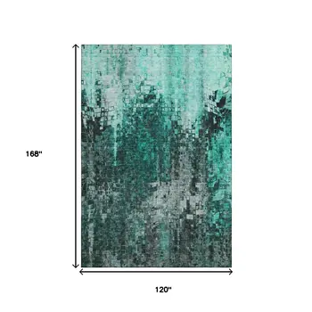 10' X 14' Teal And Gray Abstract Washable Area Rug With UV Protection