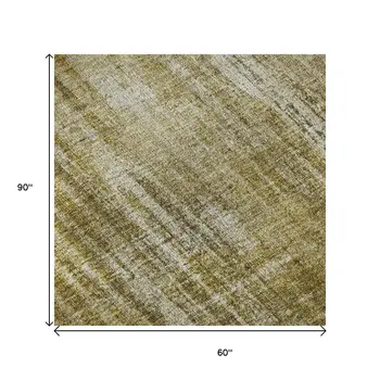 5' X 8' Brown And Ivory Striped Washable Area Rug With UV Protection