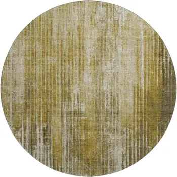8' Brown And Ivory Striped Washable Round Rug With UV Protection