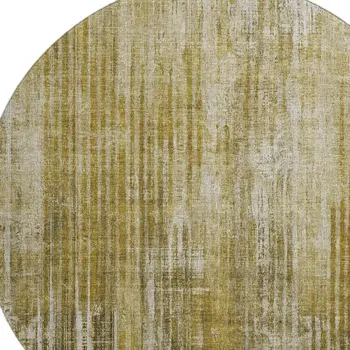 8' Brown And Ivory Striped Washable Round Rug With UV Protection