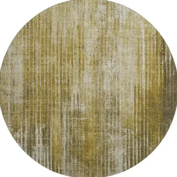 8' Brown And Ivory Striped Washable Round Rug With UV Protection
