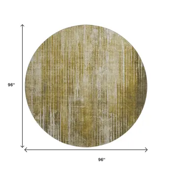 8' Brown And Ivory Striped Washable Round Rug With UV Protection