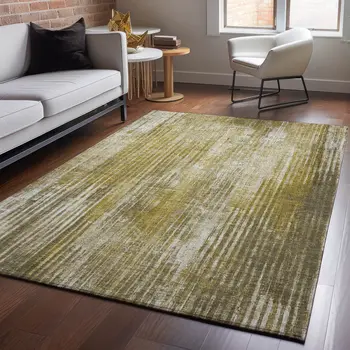 9' X 12' Brown And Ivory Striped Washable Area Rug With UV Protection
