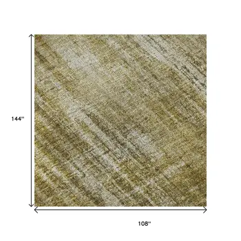 9' X 12' Brown And Ivory Striped Washable Area Rug With UV Protection