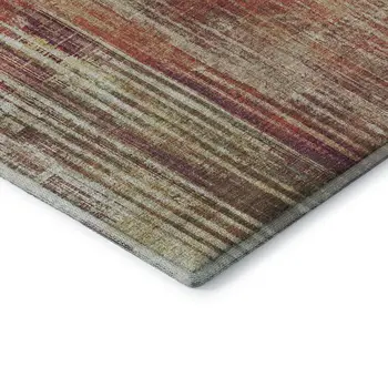 9' X 12' Chili Red And Ivory Striped Washable Area Rug With UV Protection