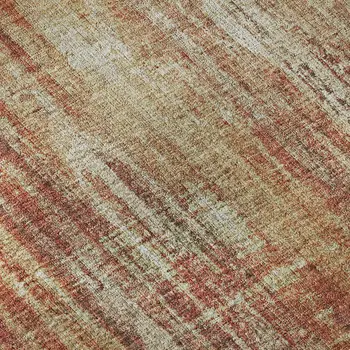 10' X 14' Chili Red And Ivory Striped Washable Area Rug With UV Protection