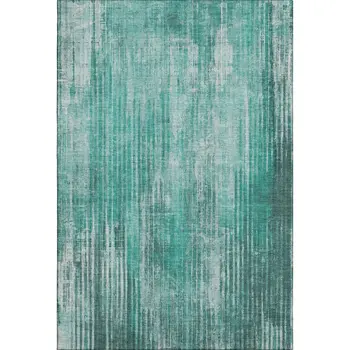 5' X 8' Teal And Ivory Striped Washable Area Rug With UV Protection