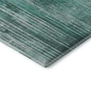 5' X 8' Teal And Ivory Striped Washable Area Rug With UV Protection